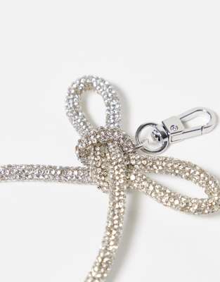 Only Rhinestone Bow Bag Charm In Metallic