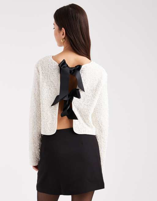 ONLY rhinestone bow detail mini skirt in black, 4 of 5