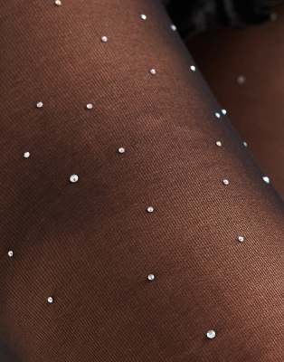 Only Rhinestone Details Tights In Black