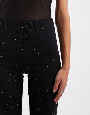 Only Rhinestone Flared Pants In Black