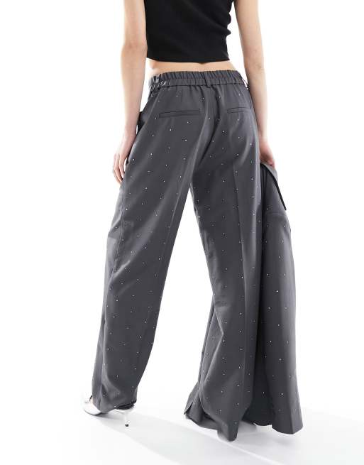 Express Gray Twill Wide Waistband Flare Editor Pant, $79