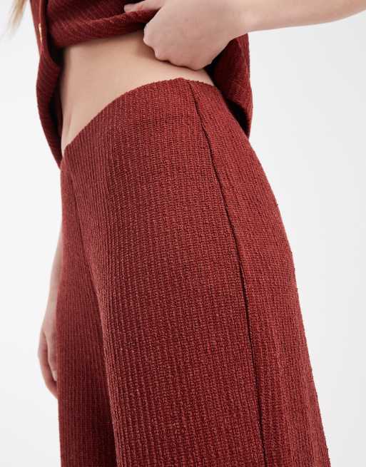 ONLY rib knit wide leg trouser co-ord in burnt rust, 4 of 5