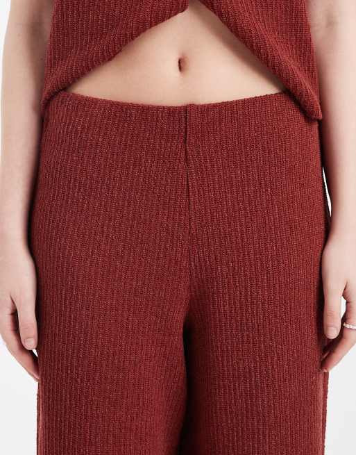 ONLY rib knit wide leg trouser co-ord in burnt rust, 5 of 5