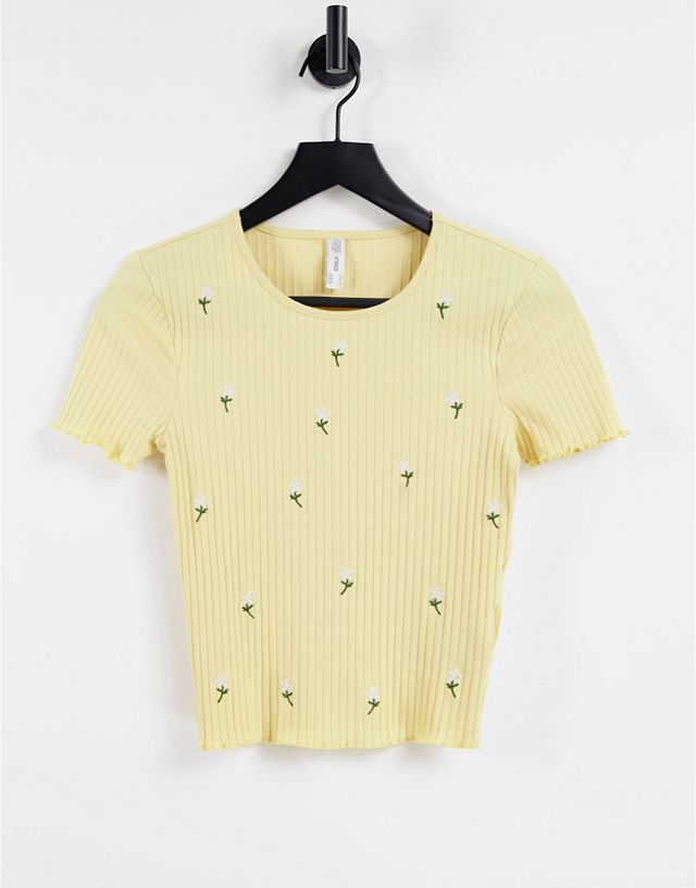 Only ribbed cropped t-shirt in yellow floral