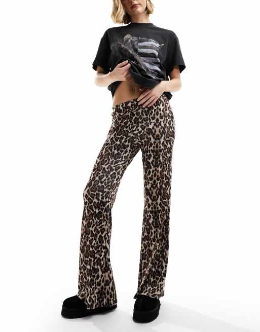 ONLY ribbed flare trousers in leopard print ASOS