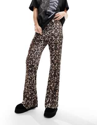 Only Ribbed Flared Pants In Leopard Print-multi