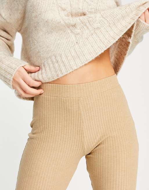 Beige Ribbed Flared Joggers