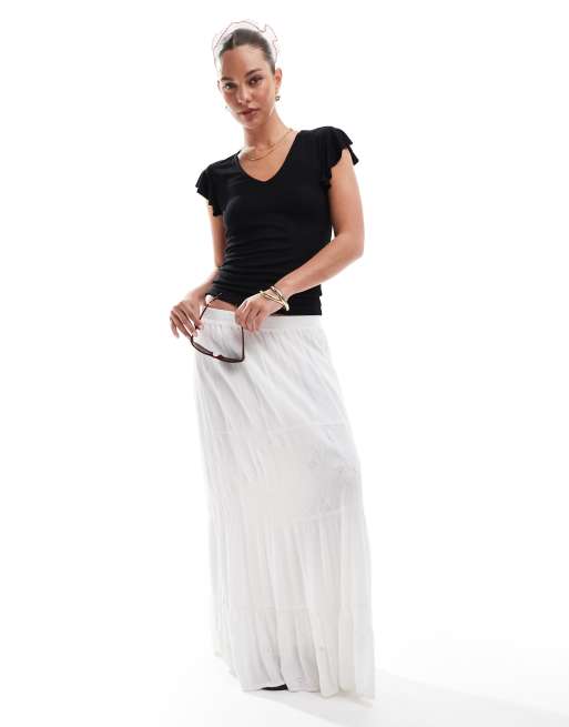 ONLY ribbed frill sleeve top in black