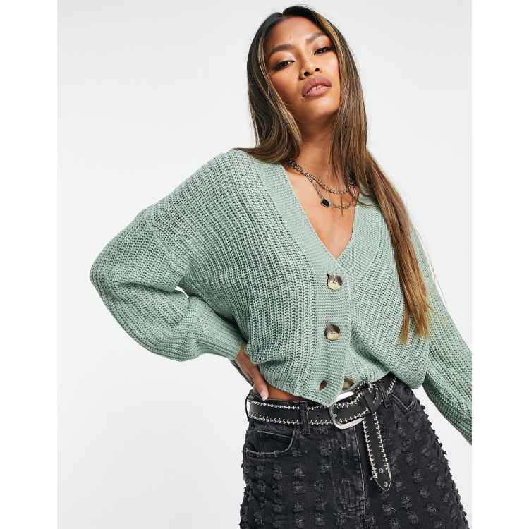 Only ribbed knit button down cardigan in green | ASOS
