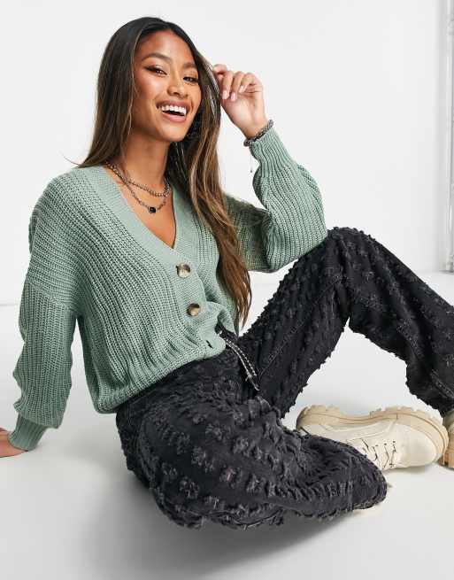 Cropped button shop down sweater