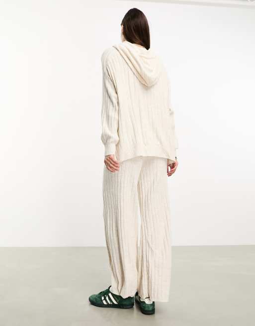 ONLY ribbed knit hoodie in cream - part of a set 