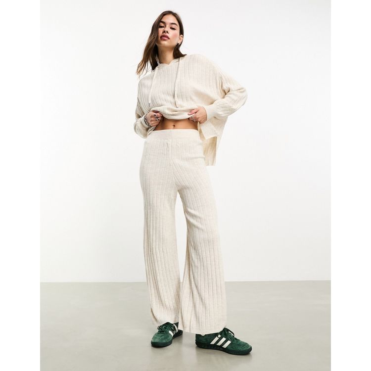Only ribbed knit pants in cream - part of a set