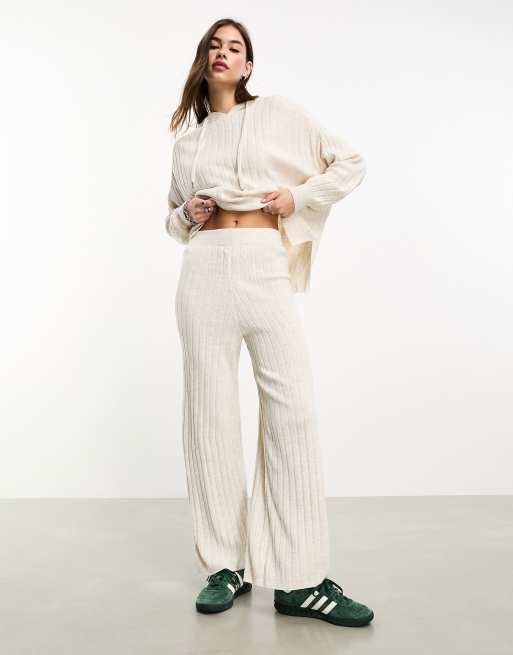 Express  High Waisted Ribbed Cozy Knit Pull On Wide Leg Pant in