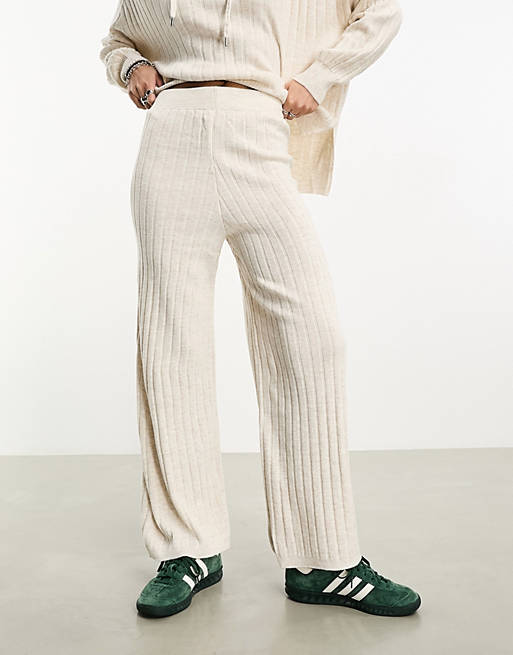 Only ribbed knit pants in cream - part of a set | ASOS