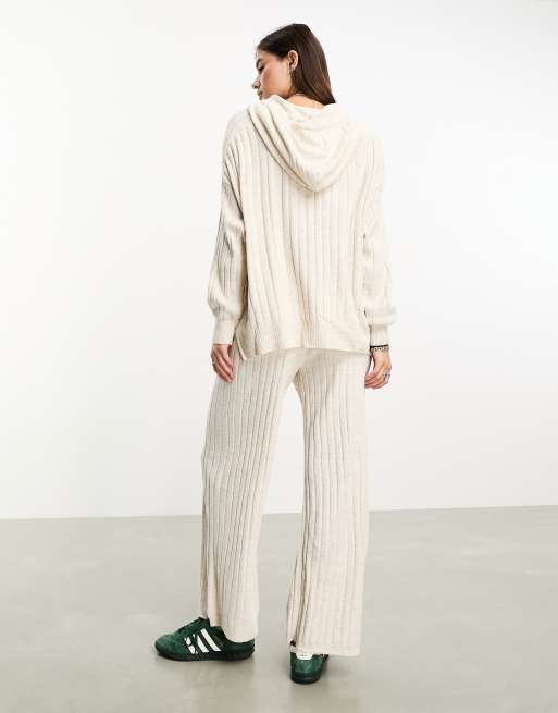 Ribbed Knit Pajama Set Long Sleeve Pajama Set Cozy Knitted Sweater