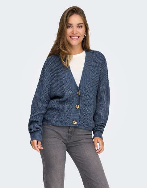 ONLY ribbed knitted cardigan in cornflower blue - view 1