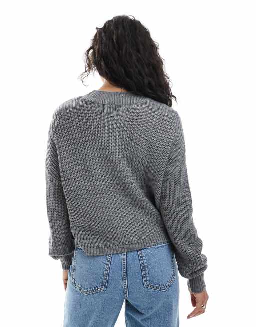 ONLY ribbed knitted cardigan in dark grey, 2 of 4