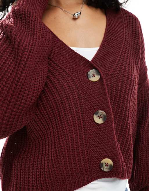 ONLY ribbed knitted cardigan in dark red, 3 of 4