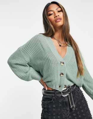 ONLY ribbed knitted cardigan in green