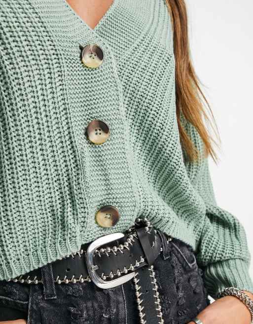 ONLY ribbed knitted cardigan in green , 3 of 4
