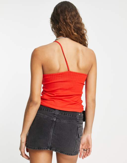 Only ribbed one shoulder top in red