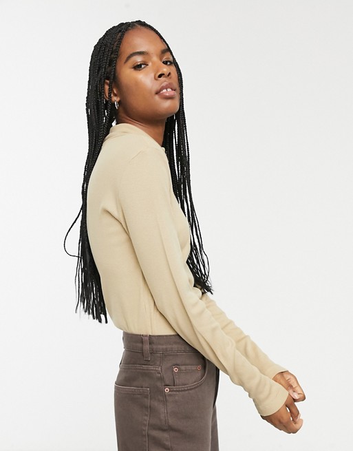 Only ribbed roll neck top in tan