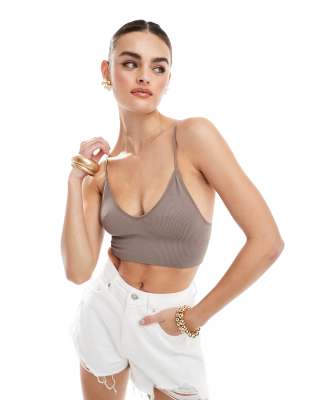 ONLY ribbed seamless strappy bralette in beige-Neutral