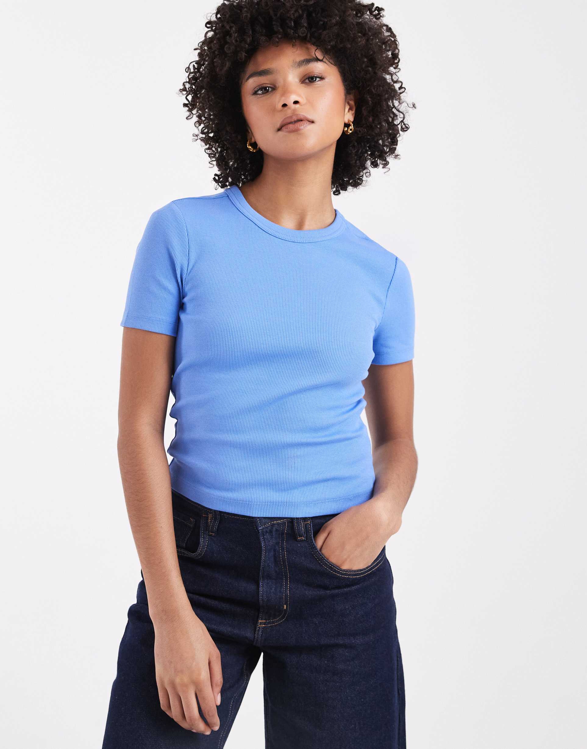 only ribbed t-shirt in blue
