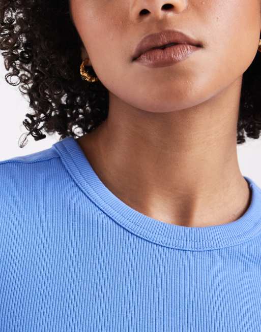 ONLY ribbed t-shirt in blue, 2 of 4
