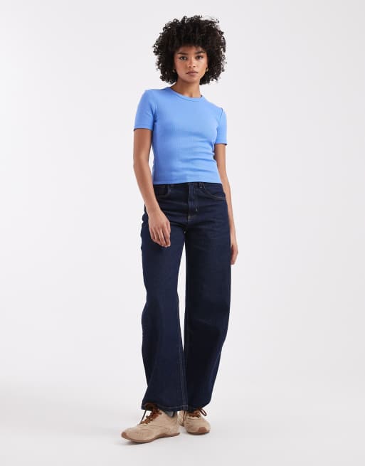 ONLY ribbed t-shirt in blue, 4 of 4