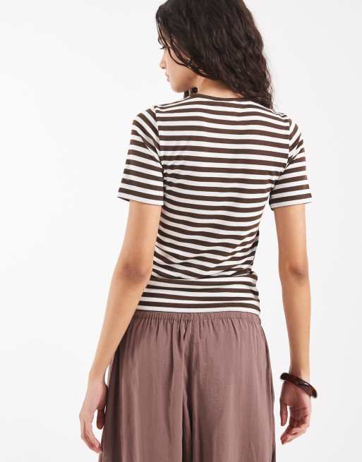 ONLY ribbed t-shirt in brown stripes, 3 of 4