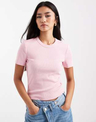 Only Ribbed T-shirt In Pink