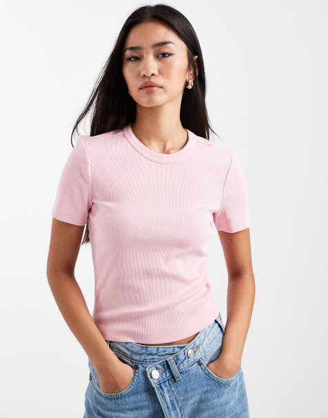 ONLY ribbed t-shirt in pink - view 1