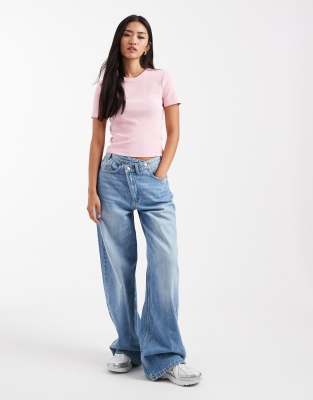 Only Ribbed T-shirt In Pink