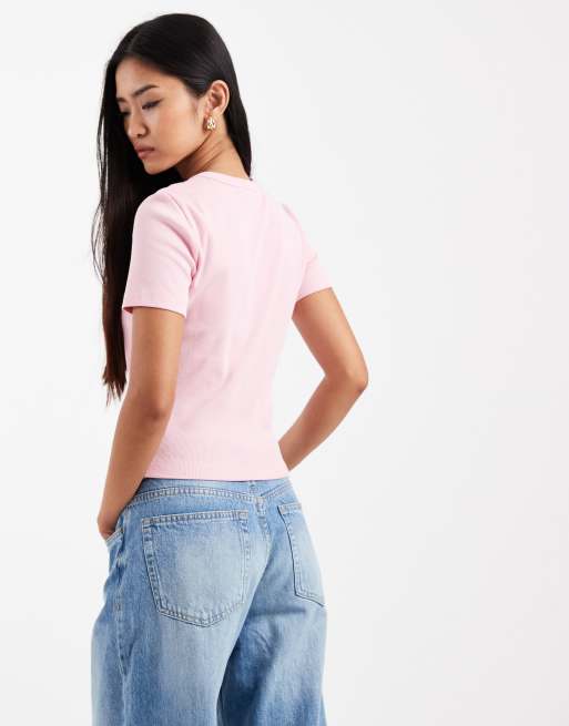 ONLY ribbed t-shirt in pink, 3 of 4