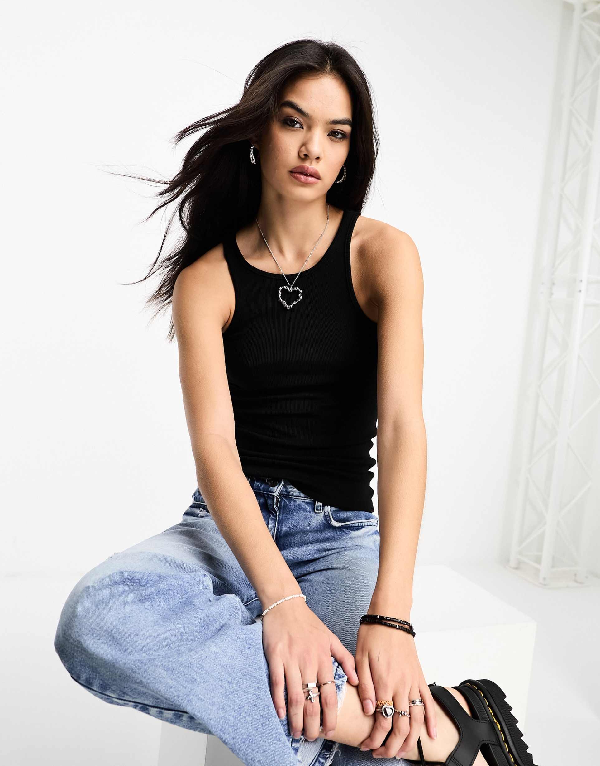 only ribbed tank top in black