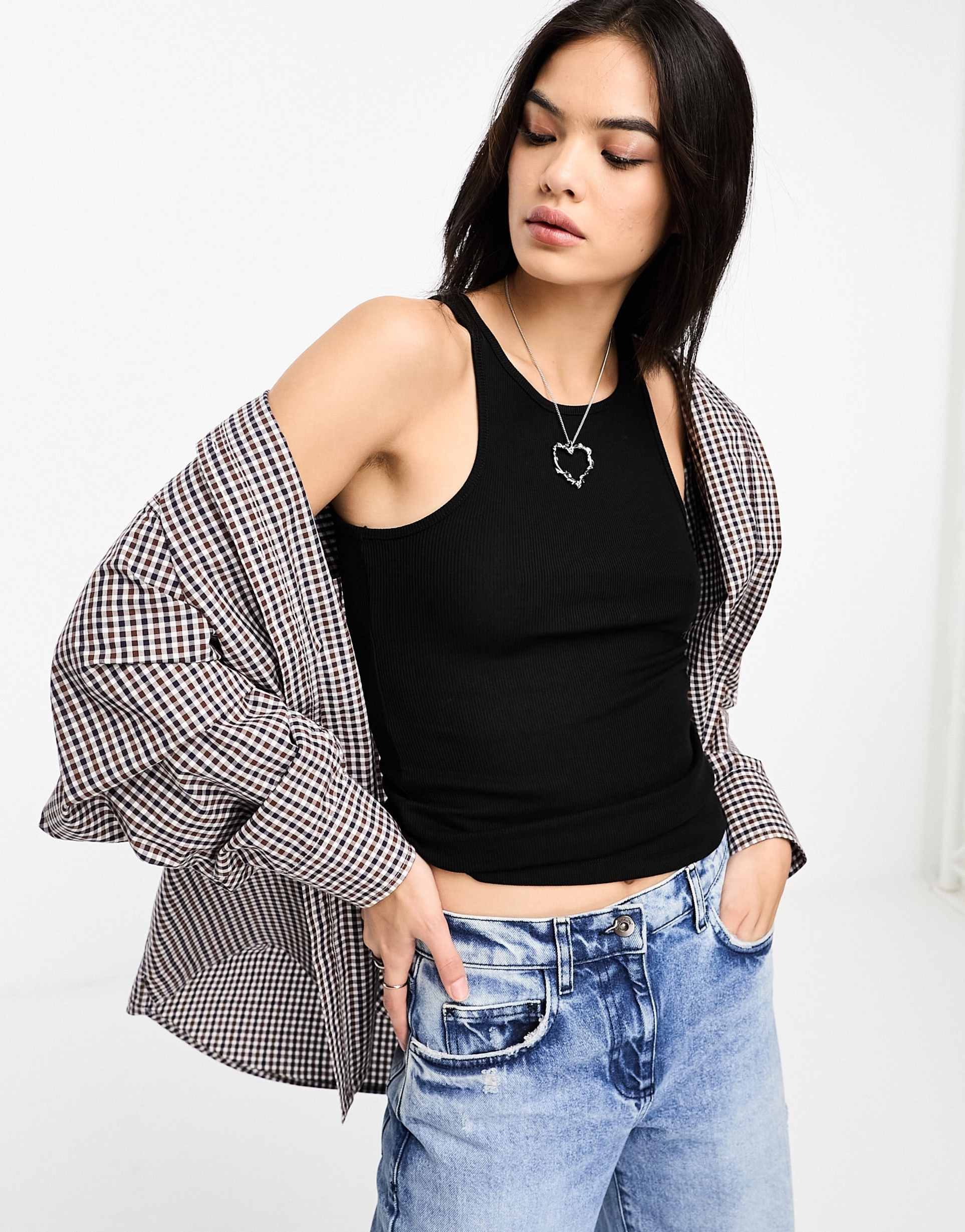 only ribbed tank top in black