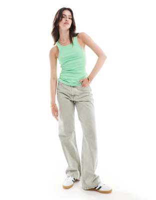 Only Ribbed Tank Top In Green