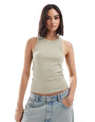 ONLY ribbed tank top in sage shimmer | ASOS