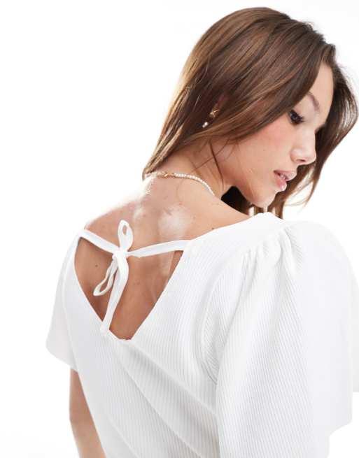 ONLY ribbed tie back top in white, 4 of 4