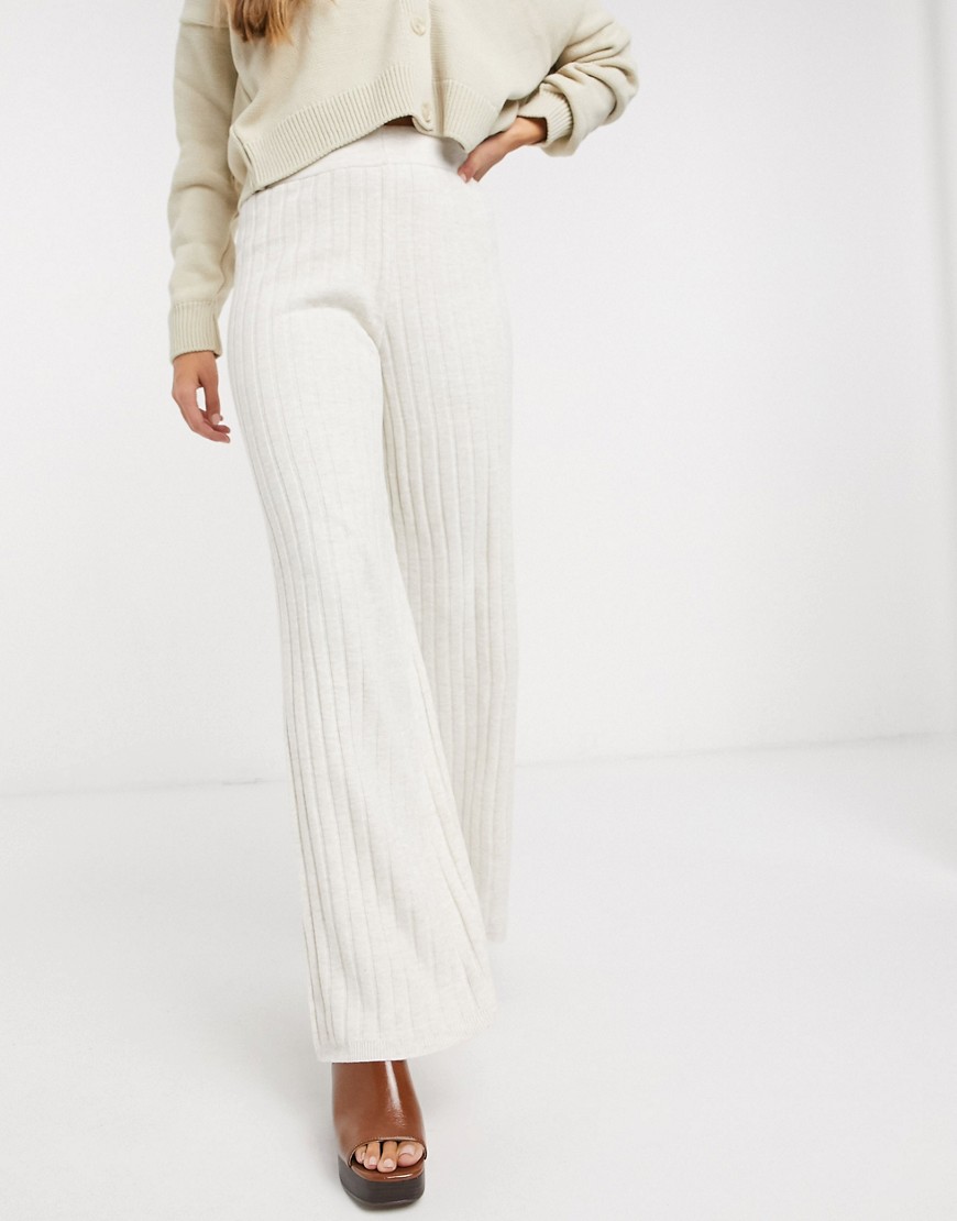 Ribbed wide leg pants in cream