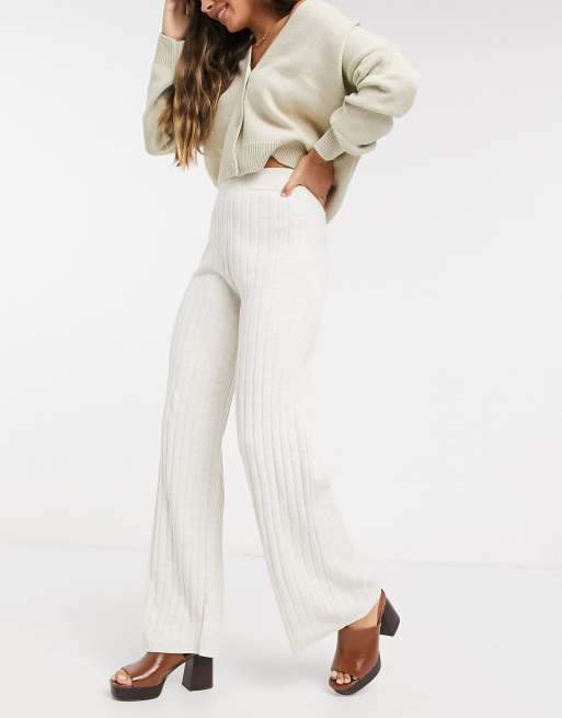 Only ribbed wide leg pants in cream