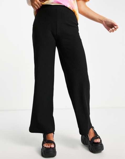 Only ribbed wide leg trousers in black - view 1
