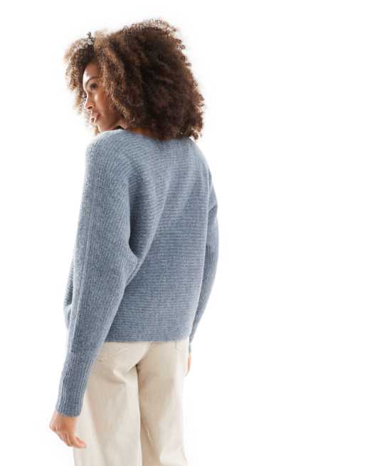 ONLY ribbed wide neck knitted jumper in light blue , 4 of 4