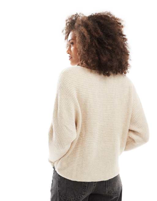ONLY ribbed wide neck knitted sweater in ecru , 4 of 4