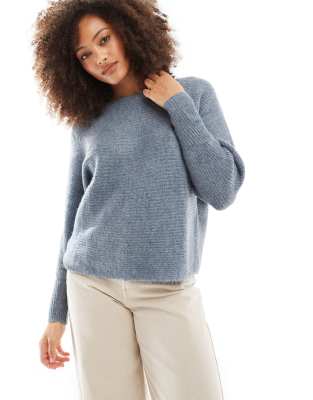 ribbed wide neck knitted sweater in light blue