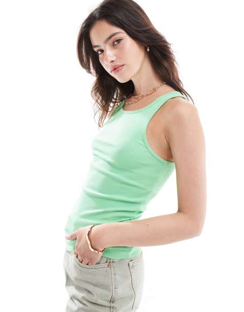 ONLY - Ribstrikket tanktop i grøn - view 1