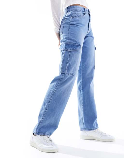Only - Riley - Højtaljede cargo-jeans med lige ben i lyseblå vask , 2 af 5
