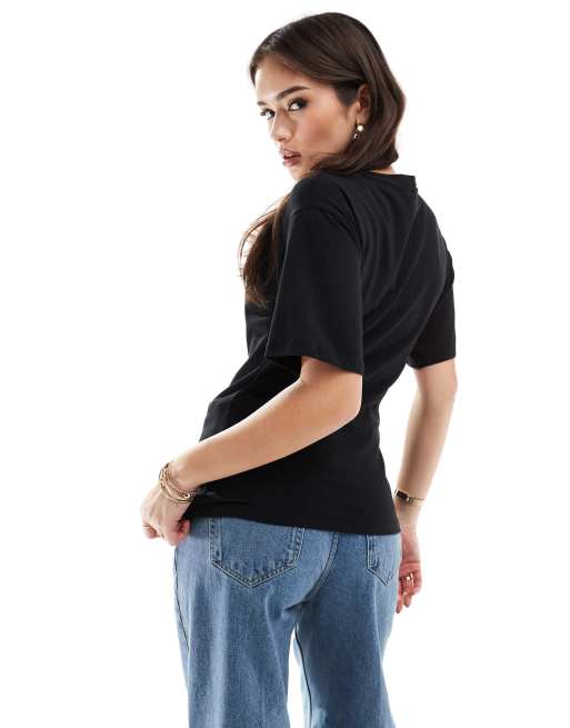 ONLY ring detail ruched t-shirt in black