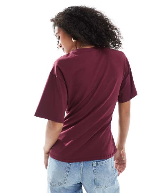 ONLY ring detail ruched t-shirt in burgundy